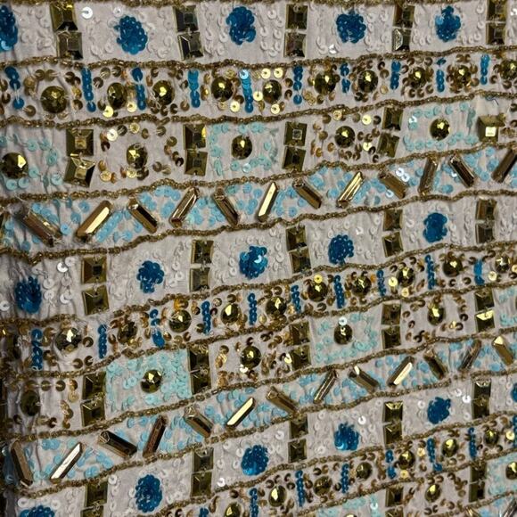 Boston Proper Gold Aqua Gem Embellished Beach Wedding Guest Tank Womens Sz S - Picture 4 of 7